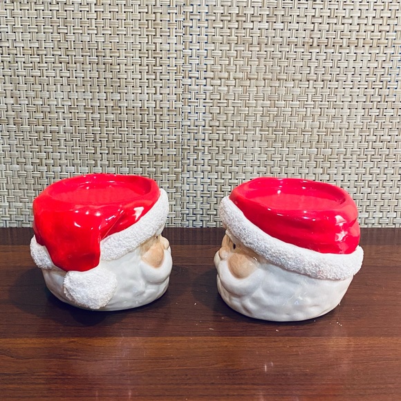 🎄🌟2xHP🌟VTG Set of 2 Ceramic Glazed & Glittered Santa Claus Pillar Holders - Picture 4 of 9